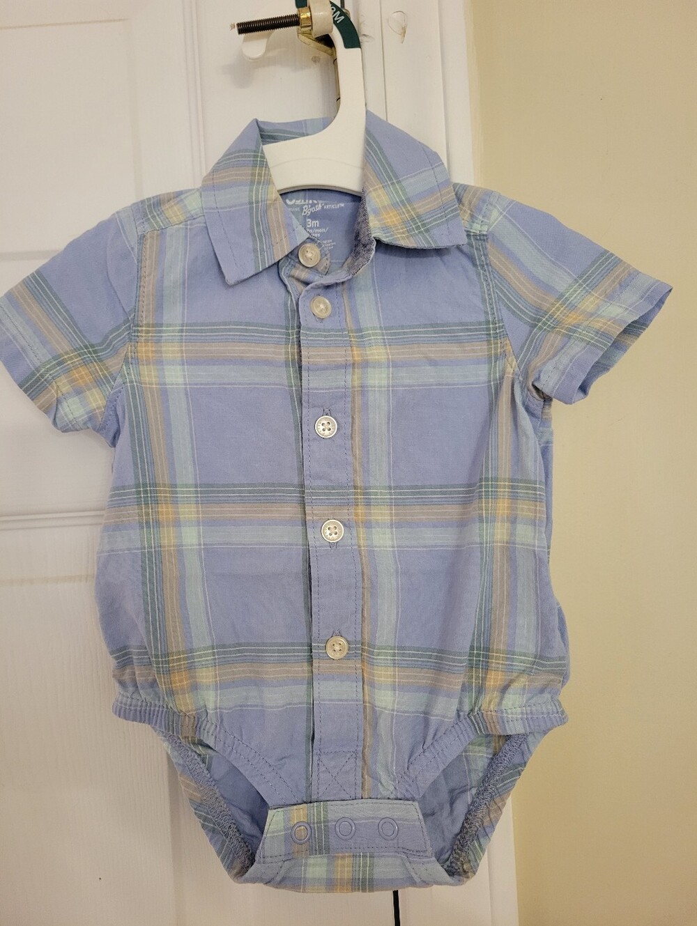 Oshkosh Button Down Collared Onesie Blue Plaid Size 3 Months